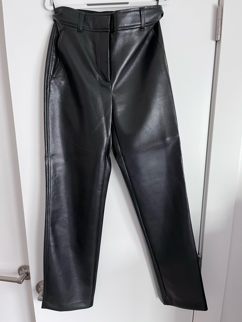 Babaton Black Faux Leather Pants with Branded Waist Label